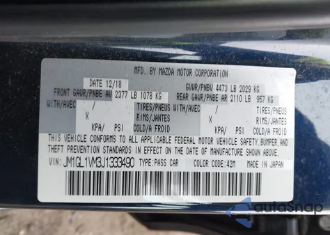 2018 Mazda Mazda6 Touring from USA, damaged, VIN JM1GL1VM3J1333490